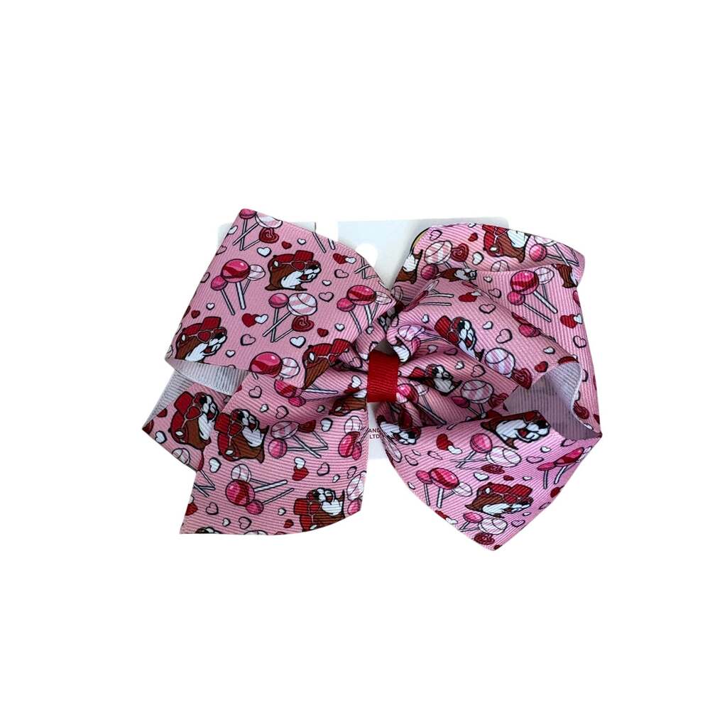 Buc-ee’s Pink Valentine’s Day Hair Bow Lollipops Hearts Beaver Print Texas